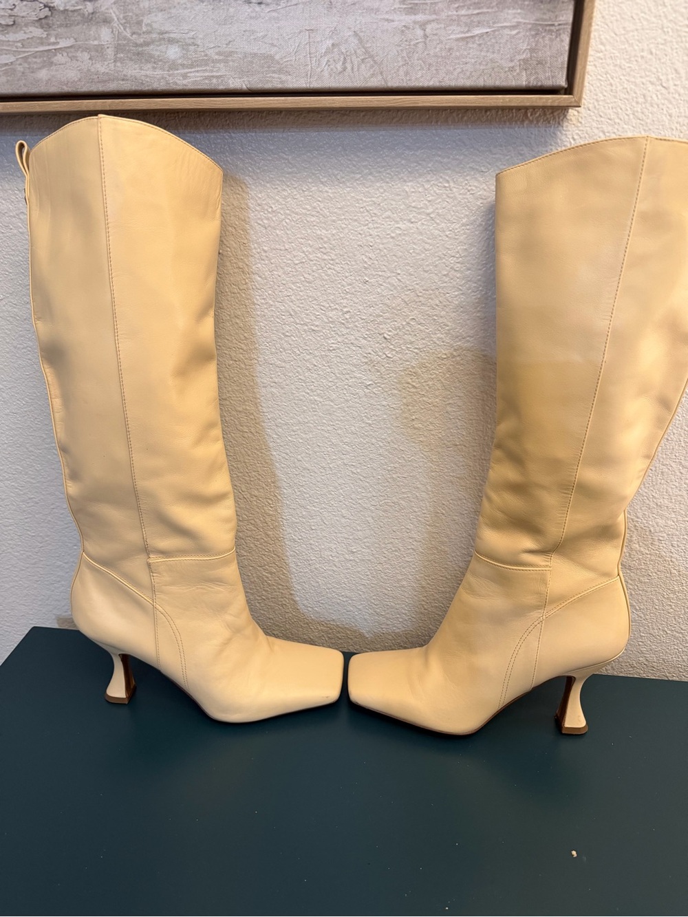 Sam Edelman Cream Knee-High Leather Heeled Boots